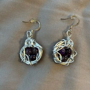 Purple triple bead wired earring